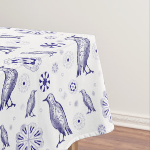 Mantel Patrón fluido de aves azules y flores