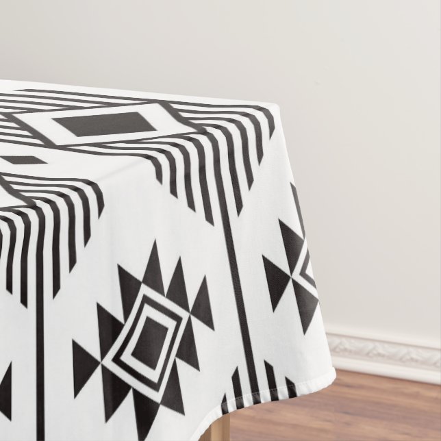Mantel Patrón geométrico de ikat étnico blanco y negro (In Situ)