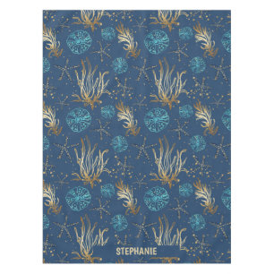 Mantel Patrón Golden Starfish & Coral Reef en azul