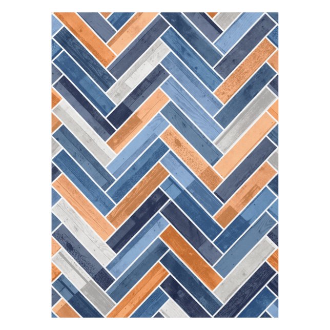 Mantel Patrón Herringbone en azul y Naranja de la marina (Anverso)