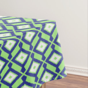 Mantel Patrón Ikat - Verde, Azul índigo y Blanco