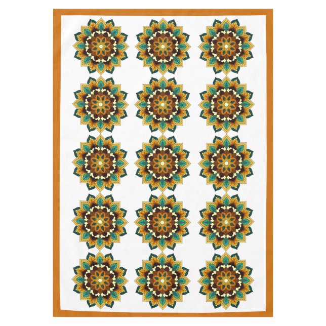 Mantel Patrón Mandala 02 en amarillo y marrón (Anverso)