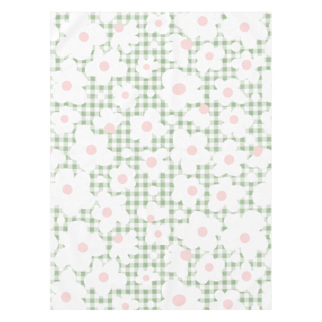 Mantel Patrón moderno de margarita en Sage Gingham Plaid (Anverso)