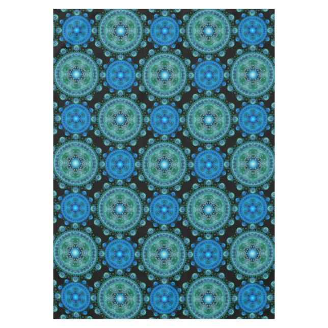 Mantel Patrón oriental azul fractal (Anverso)