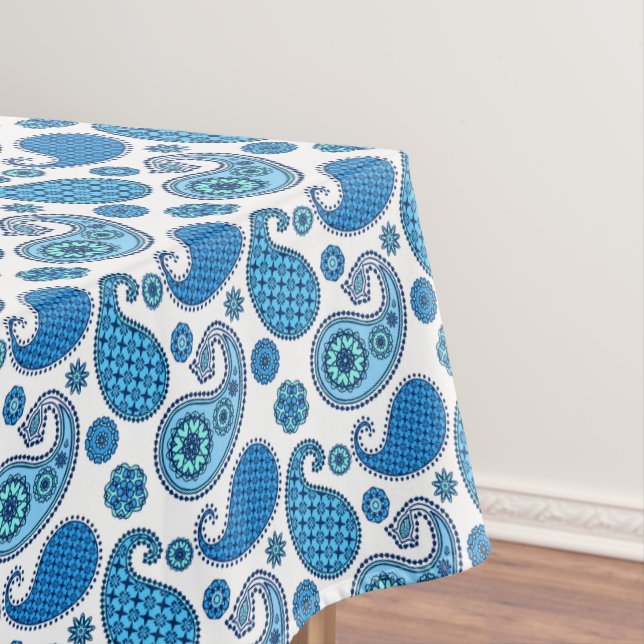 Mantel Patrón paisley, tonos azules sobre blanco (In Situ)