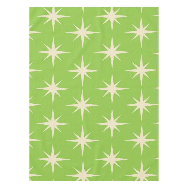 Mantel Patrón Retro de Estrellas Atómicas sobre Verde Lim (Anverso)