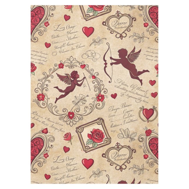Mantel Patrón romántico de Cupido de Vintage (2) (Anverso)