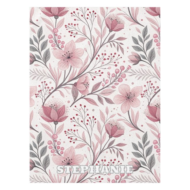 Mantel Patrón Sakura de flores de cerezo rosa en blanco ( (Anverso)