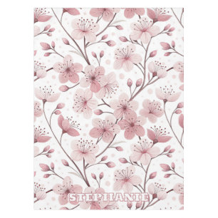 Mantel Patrón Sakura de flores de cerezo rosa en blanco (