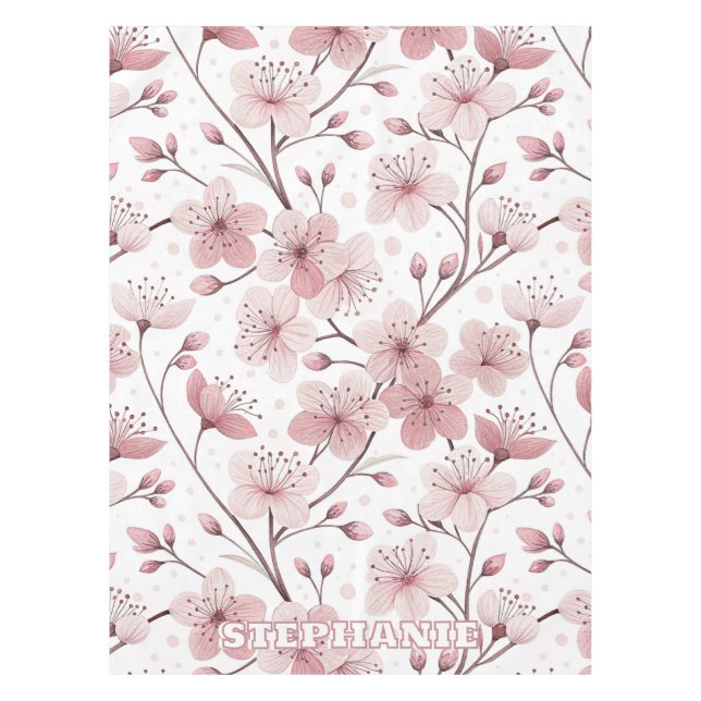 Mantel Patrón Sakura de flores de cerezo rosa en blanco ( (Anverso)