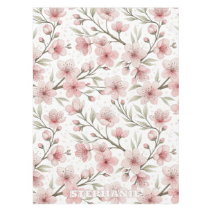 Mantel Patrón Sakura de flores de cerezo rosa en blanco (