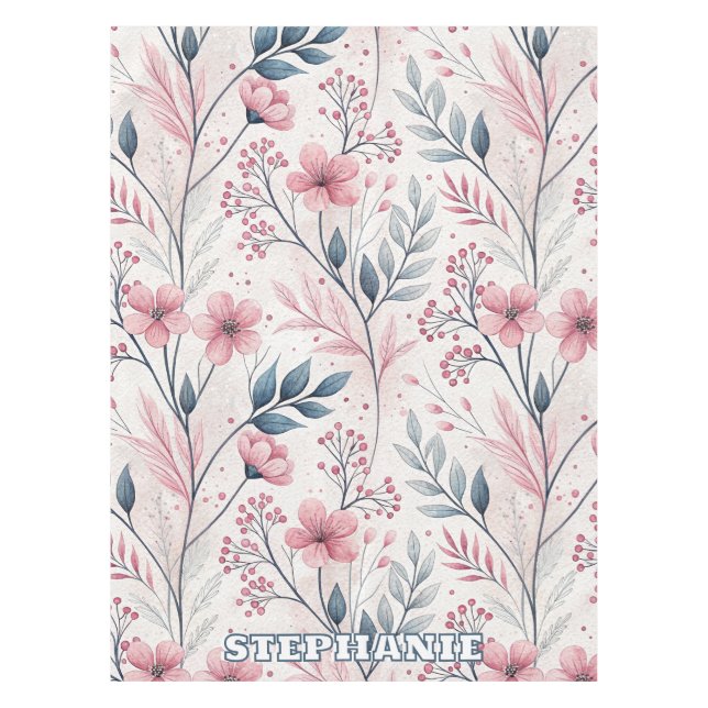 Mantel Patrón Sakura de flores de cerezo rosa en blanco ( (Anverso)