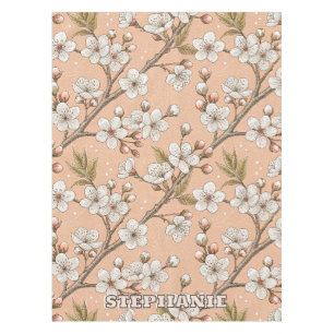Mantel Patrón Sakura de flores de cerezo rosa sobre rosa 