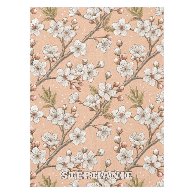 Mantel Patrón Sakura de flores de cerezo rosa sobre rosa  (Anverso)