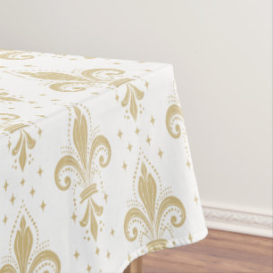 Mantel Patrón sin fisuras dorado de fleur-de-lis en blanc