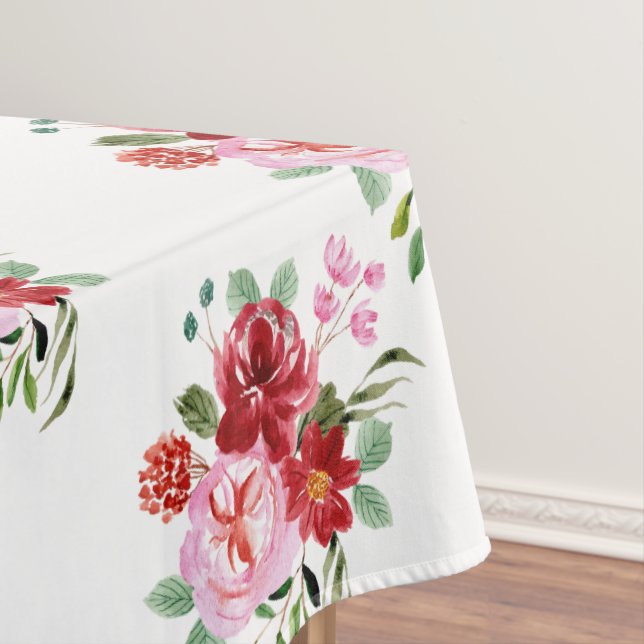 Mantel Patrón sin foco acuarela rojo y rosa floral (In Situ)