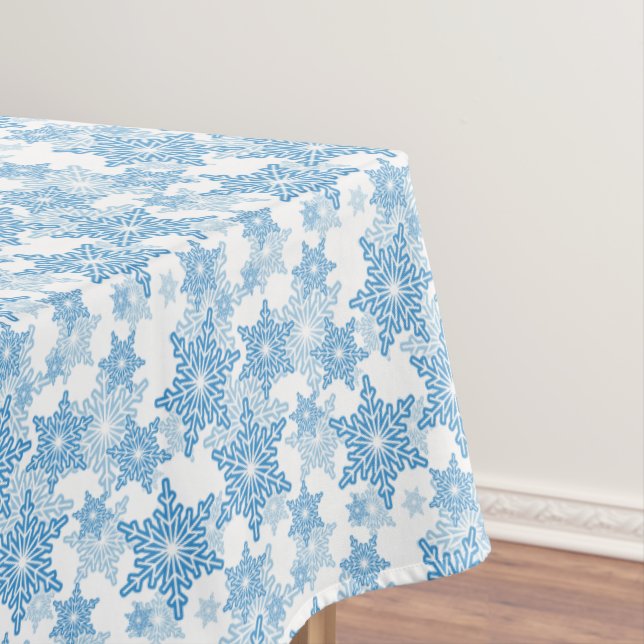 Mantel Patrón sin foco del copo de nieve blanco y azul (In Situ)