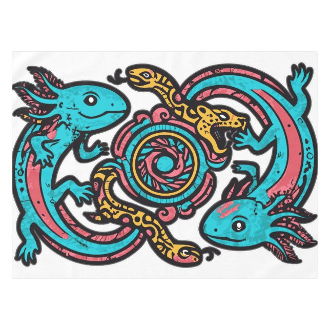 Mantel Patrón tribal azteca axolotl xolotl mitología boho (Frente (Horizontal))