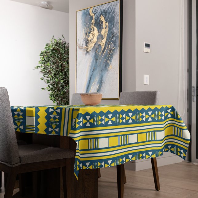 Mantel Patrón tribal tradicional azul verde (Table cloth)