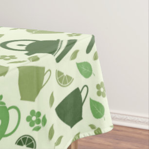 Mantel Patrón verde con temática de té