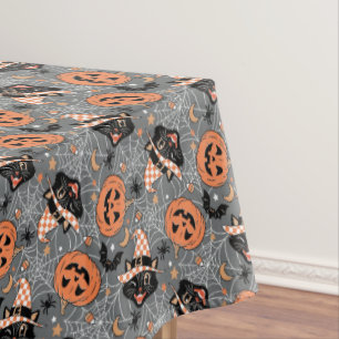 Mantel Patrón Vintage de gatos y calabazas de Halloween