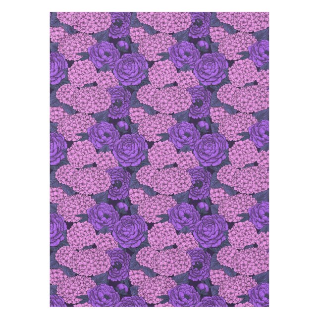 Mantel Peonía e hidrangea en rosa y violeta (Anverso)