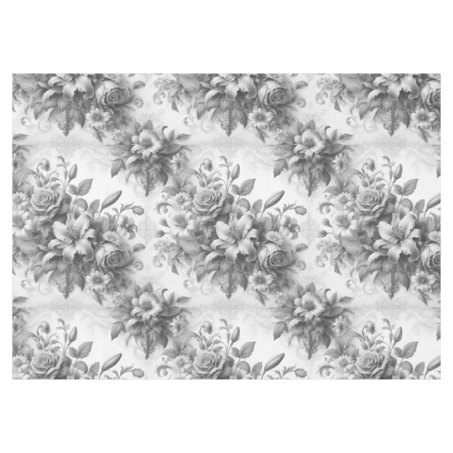 Mantel Perfección floral de antigüedades en blanco y negr (Frente (Horizontal))