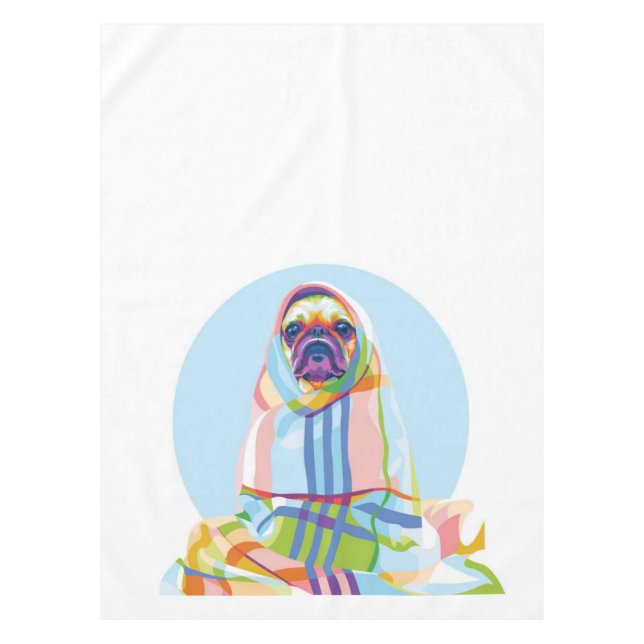 Mantel Perro De Pug Cuerdo Colorido En Blanco (Anverso)