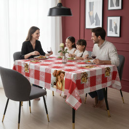 Mantel personalizado con foto familiar rojo y blan