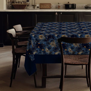 Mantel personalizado de flores de oro azul marino 