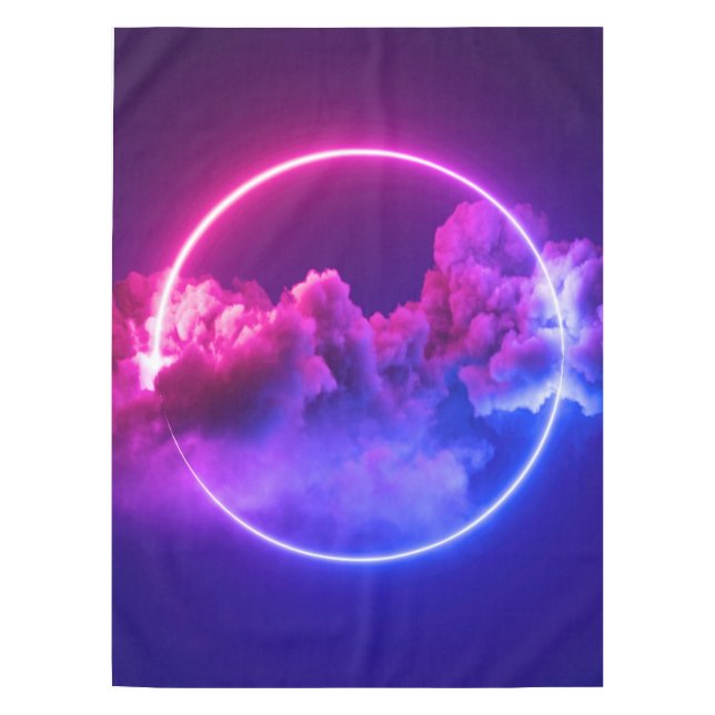 Mantel Personalizado Neon Rótulo Nubes rosadas y moradas (Anverso)