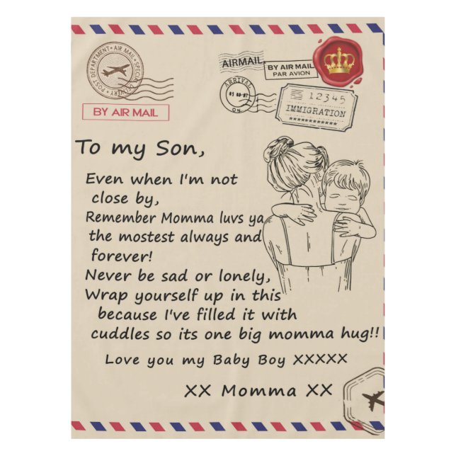 Mantel Personalizado Para Mi Hijo, Carta De Mamá Abierto (Anverso)