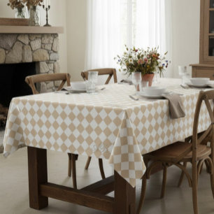 Mantel Personalized Gingham Tablecloth, White and Beige