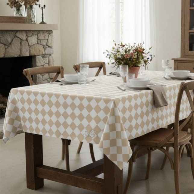 Mantel Personalized Gingham Tablecloth, White and Beige (Subido por el creador)