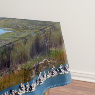 Mantel "Pescadores del río Murray: una reunión pelicana"