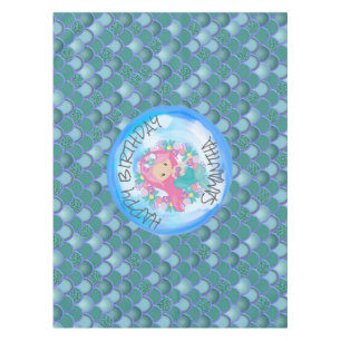 Mantel Pestaña de escalas verdes azules de cumpleaños de