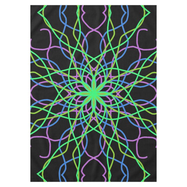 Mantel Pestaña, flor de Kaleidoscopio Verde Negro (Anverso)