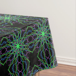 Mantel Pestaña, flor de Kaleidoscopio Verde Negro