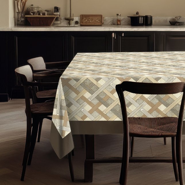 Mantel Pestaña geométrica texturizada en neutrales en cal (Textured Geometric Tablecloth in Calm Neutrals)