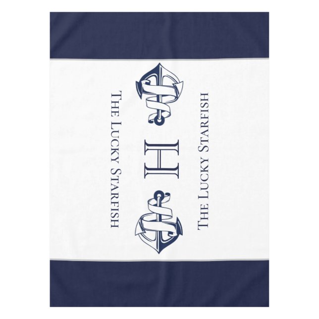 Mantel Pestaña Monogramada de la costa del Ancla Azul de  (Anverso)
