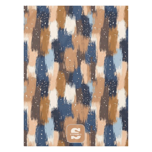 Mantel Pinceles abstractos en azul, blanco y marrón (2) (Anverso)