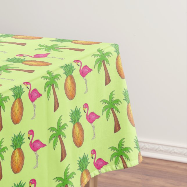 Mantel Pineapple Pink Flamingo Palm Tree Tropical Print (In Situ)