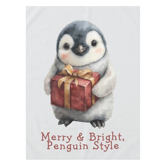 Mantel Pinguino de Navidad Alegre y Brillante (Anverso)