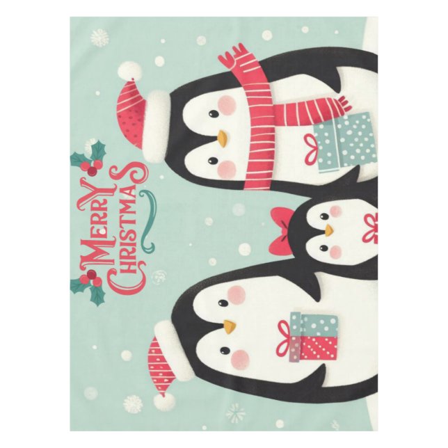 Mantel Pingüinos nevados de Feliz Navidad (Anverso)
