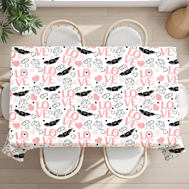 Mantel Pink and Black Hearts Love Lettering Valentine   (Pink and Black Hearts Love Lettering Valentine Tablecloth)