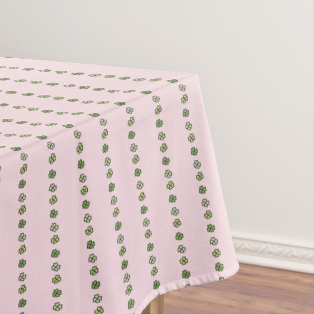 Mantel Pink and Green Irish Shamrock Stripes Tablecloth (In Situ)