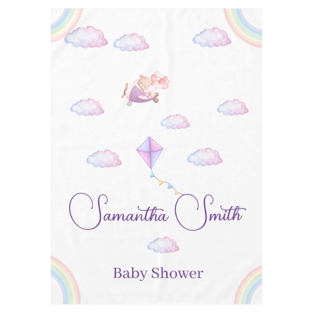 Mantel Pink Bear Pastel Airplane Balloon Baby Shower (Anverso)