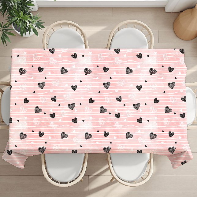 Mantel Pink Black Hearts Custom Name Cute I Love You Gift (Pink Black Hearts Custom Name Cute I Love You Tablecloth)