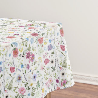 Mantel Pink, Blue Watercolor Wildflower Tablecloth