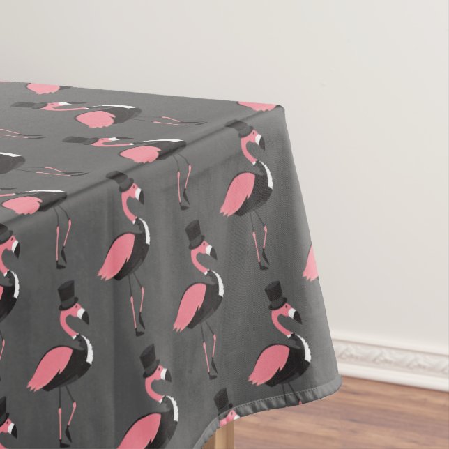 Mantel Pink Flamingo Tuxedo Fun Gray Animal Tableclol (In Situ)